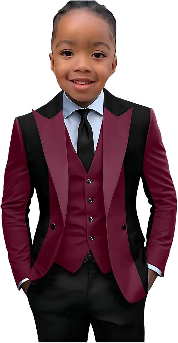 SAROULU Formal Suit for Boys, Boys' Tuxedos Kids Slim Fit Wedding Ring Bearer Outfits Dress Clothes