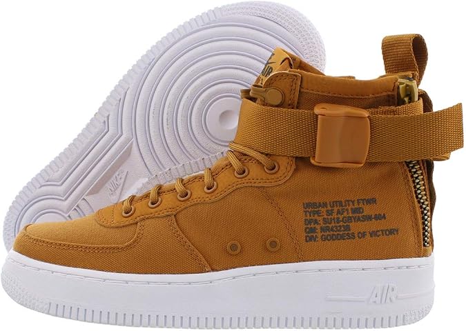Nike Boy's SF Air Force 1 Mid Sneaker, Desert Ochre/Sequoia-white, 6.5 Little Kid