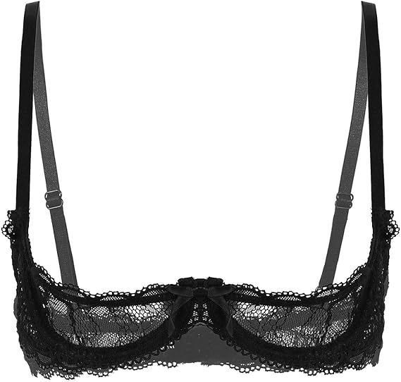 easyforever Womens Lingerie Sheer Lace 1/4 Cups Bustier Pearl Trimmed Underwired Push Up Shelf Bra Top