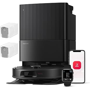 roborock Qrevo Series Robot Vacuum Cleaner with Wiping Function 8000Pa Suction Power Improved by Qrevo S Anti-Tangling Side Brush Obstacle Avoidance LiDAR Navigation All-in-One Dock Black QV 35A Set