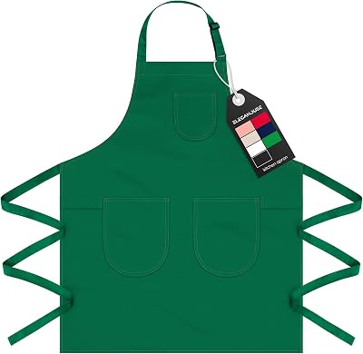 Unisex Apron with Pockets for Cooking, Salon & Art - 100% Cotton Adult Kitchen, Chef, Stylist Apron Green