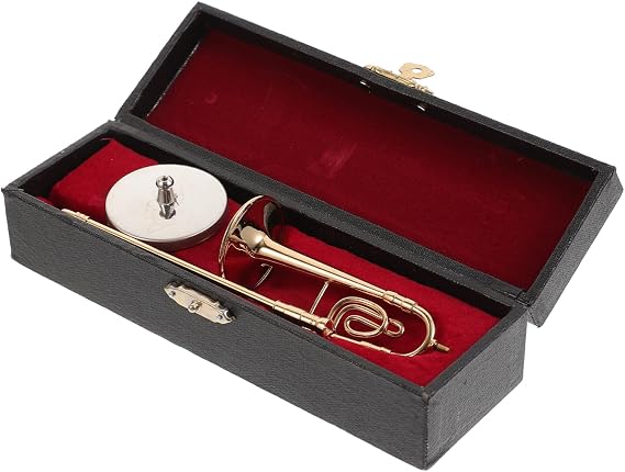 Small Trombone Model Copper Craft Decor with Fine Workmanship for Desktop Home Decoration