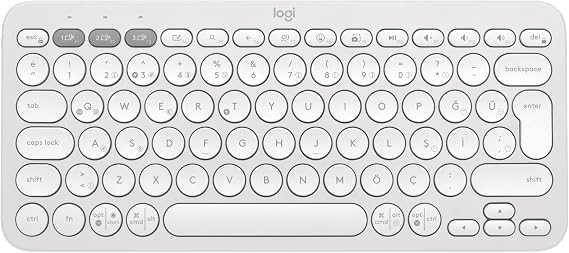 Logitech Pebble Keys 2 K380s Kablosuz Klavye, Çoklu Cihaz Özellikli, Kişiselleştirilebilir Kısa Yollar, Bluetooth, Taşınabilir, Windows, macOS, iPadOS, Android, Chrome OS, Easy-Switch, Türkçe Q, Beyaz