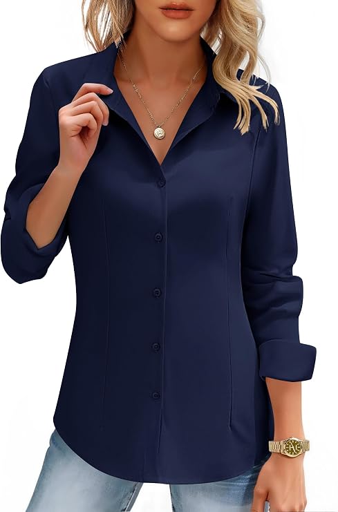 HOTOUCH Womens Button Down Shirts Long Sleeve Dress Shirt Fitted Work Tops