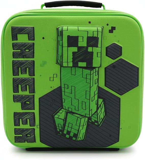 Minecraft Creeper Sketch Lunch Bag for School Kids| Durable Insulated Lunch Bag + Handle + Zip Green for Minecraft Gamer Fans