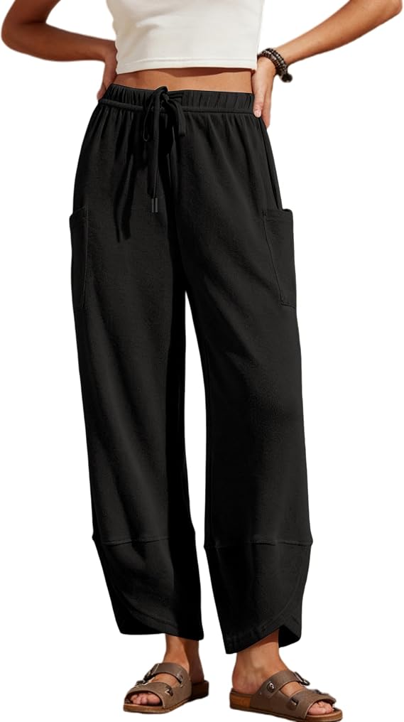 Xiaoxuemeng Womens Wide Leg Sweatpants Drawstring Elastic Waist Harem Pants | High Rise, Women's Lounge Sweatpants with Side Pockets, Solid Color Barrel Palazzo Pants, for Spring, Summer, Fall and Winter