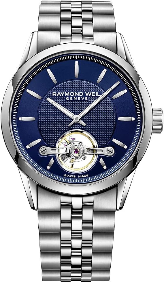 Raymond Weil Freelancer Men's Automatic Watch, Calibre RW1212, Visible Balance Wheel, Blue Dial with Indexes, Stainless Steel Bracelet, 42.5 mm (Model: 2780-ST-50001)