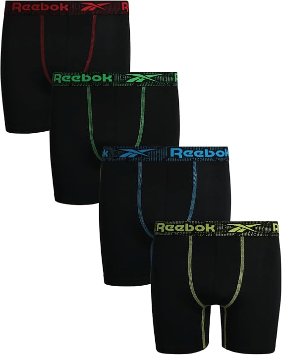 Reebok Boys Boxer Briefs - 4 Pack Performance Soft Stretch Breathable 5 Inseam Boxer Briefs Boys Underwear (6-18)
