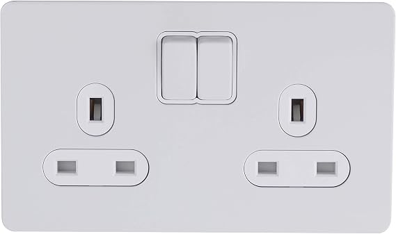 Schneider Electric Ultimate Screwless Flat Plate - Switched Double Power Socket, Double Pole, 13A, GU3420DWPW, Painted White with White Insert, 2 Gangs
