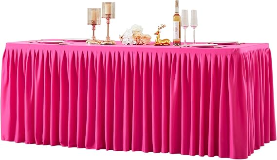 1 Pack Hot Pink Rectangle Table Clothes for 8 Foot Tables, Polyester Wrinkle Free Fitted Tablecloths 8ft Stretch Table Cover with Skirt for Wedding, Birthday, Parties, Trade Show, Craft Show