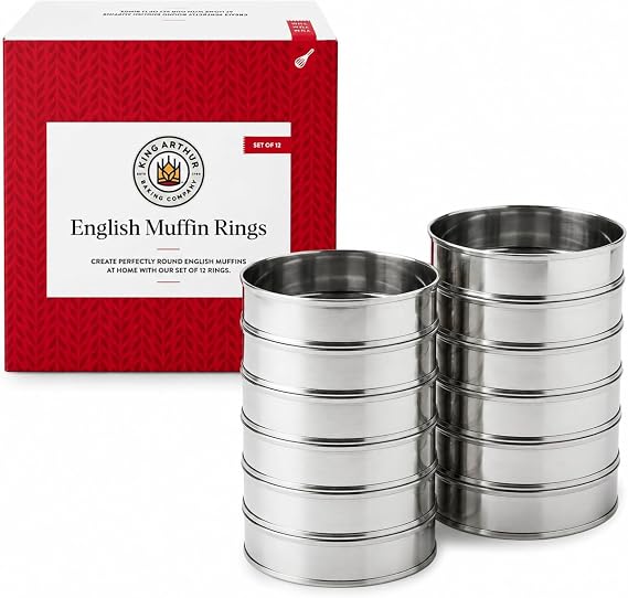 King Arthur Baking Company English Muffin Rings, Stainless Steel, Round Set Of 12 For Cooking And Batch Baking Thinner Batters