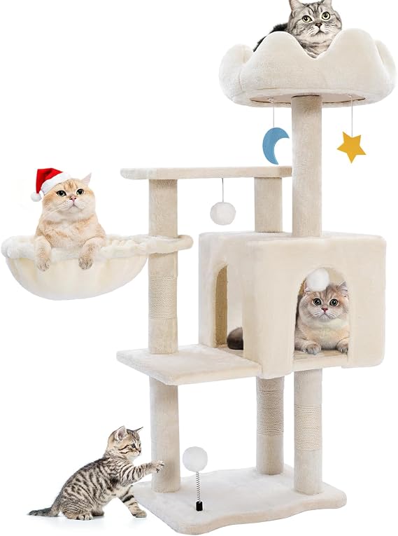 Cat Tree Tower with Hammock,40"Cat Trees for Indoor Cats Large Adult(White)