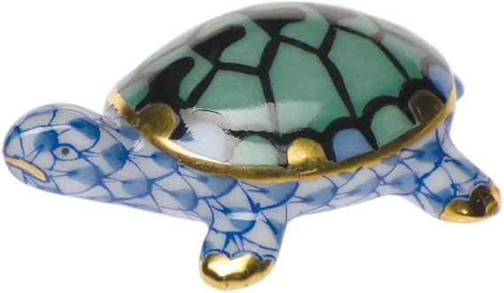 Herend Turtle Tiny Figurine Blue Fishnet