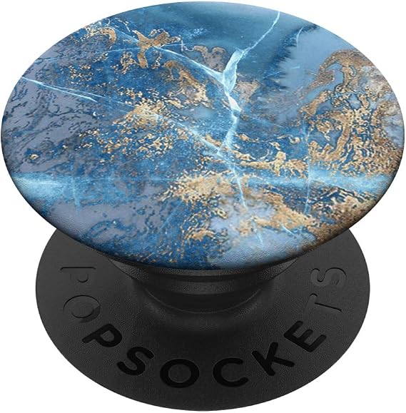 Faux-Gold-Blue-Marble-Effect Blu-Marbled-Design PopSockets Adhesive PopGrip