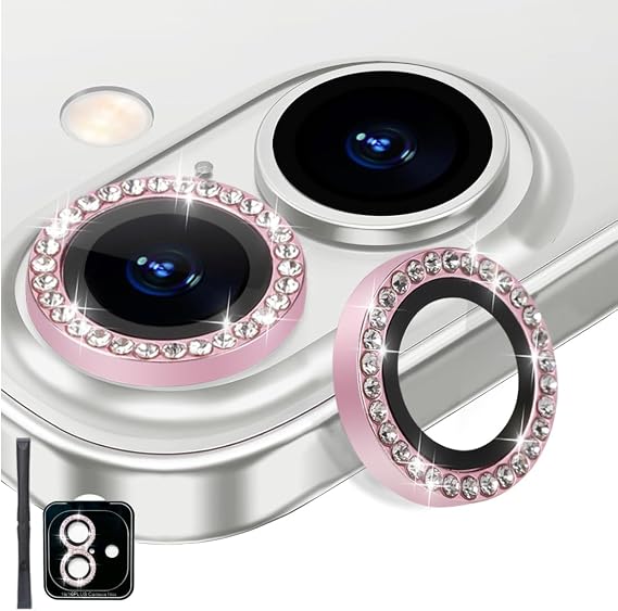 Camera Lens Protector for iPhone 16/iPhone 16 Plus, Diamond Pink