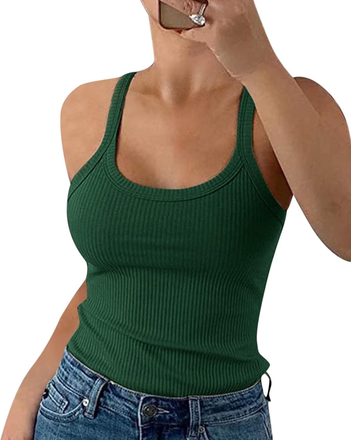 Pepochic Womens Scoop Neck Ribbed Tank Tops Workout Sleeveless Summer Casual Fitted Cami Shirt