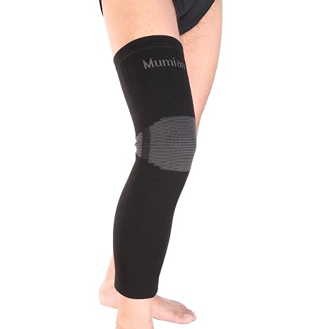 REIZ Elastic Sports Leg Knee Support Brace Wrap Protector Knee Pad Long Knee Sleeve Cap Patella Guard Knee A6 - Black - 1PCS