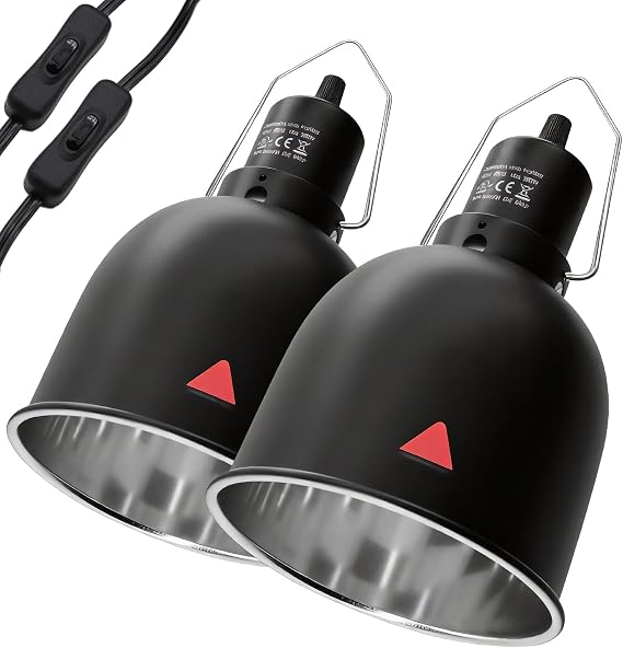 2-Pack Reptile Light Fixture 5.5in Deep Dome Reptile Lamp Fixture Heat Lamp Fixture for Heat/UVA/UVB Bulb Basking Lamp Max 100W for Reptile Habitat