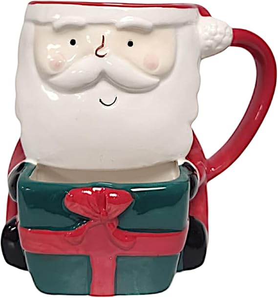 Divas World Festive Novelty Ceramic Santa Shaped Coffee Mug with Cookie Holder 350ml Christmas Mug for Hot &amp; Cold Drinks