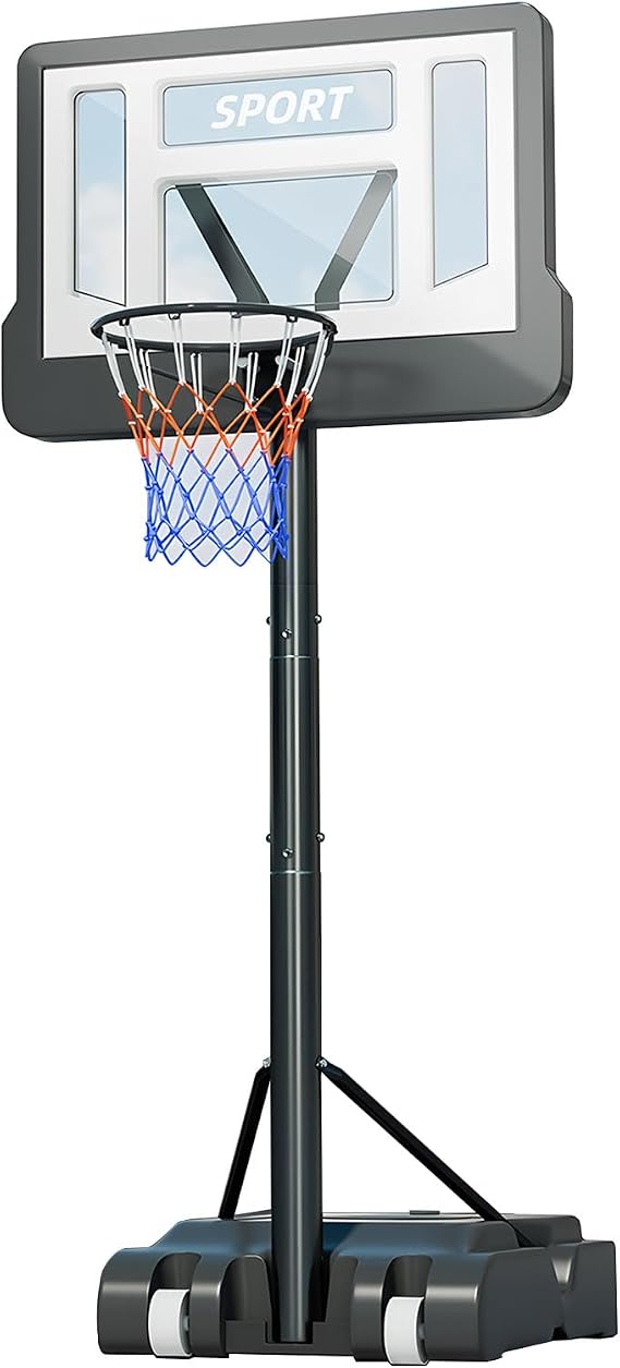 Portable Basketball Hoop Playground, Weather Proof Basketball Goal with HDPE Sturdy Base and 2 Pulleys for Different Ages, Simple Installation