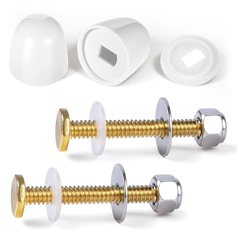 2 PCS Toilet Floor Bolts and Caps Closet, Universal Toilet Bowl to Floors Bolt Kits Stainless Steel Toilets Fixing Bolts and Nuts Set Toilets Closet Bolt Set with Washers and Cover Cap Decorative
