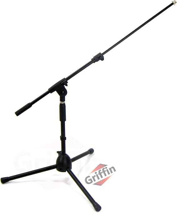 GRIFFIN Short Boom Mic Stand (Low Profile-X Series) Tripod Mount for Kick Drum, Guitar Amps, Studio Desks, Singing & Home Recording Use