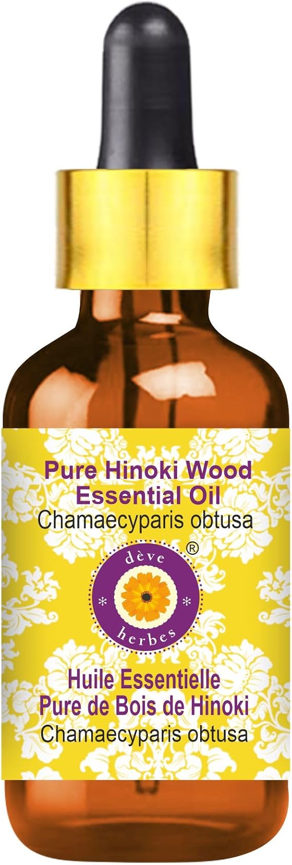 Deve Herbes Pure Hinoki Wood Essential Oil (Chamaecyparis obtusa) with Glass Dropper Steam Distilled 30ml (1 oz)