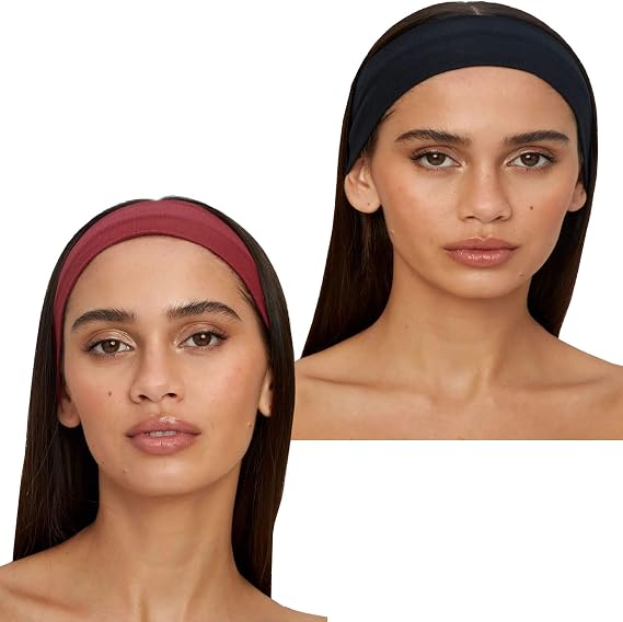 2'li Kombin Saç Bandı Seti - Elastik Kaymaz İnce Esnek Pamuk Emici Kadın Saç Bandı Bandana, Unisex Spa Koşu Yoga Pilates Bisiklet Fitness 2'li Saç Bandı Kafabandı Seti