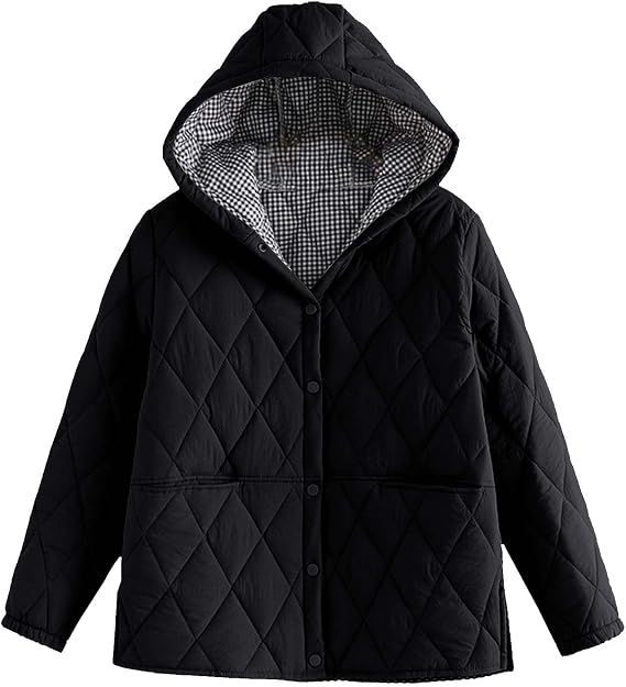 Lightweight Down Jacket Classic Long Sleeve Winter Womens Warm Coat Hooded Jacket Short Puffer Jackets with Pockets Ladies Down Puffer Jackets Ladies Quilted Coat
