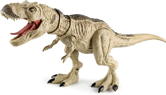 T Rex Action Figure Dinosaur Toy for Kids 3-5 & 6-8 with Continuous Spray and Vibration - Roaring & Light-Up Tyrannosaurus Rex with Movable Jaws and Limbs - Birthday for Kids (Khaki)