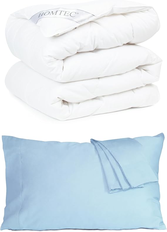 Twin Duvet Insert + Queen Blue Pillowcase Set