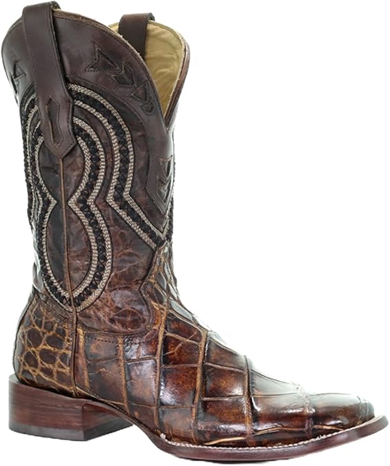 Brown Alligator Western Boots with Wide Square Toe by Corral