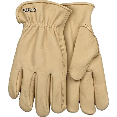 Kinco - Unlined Cowhide Leather Work Gloves, Extremely Durable, Easy-On Cuff, Fitted Elastic Wrist, (Style No. 98)