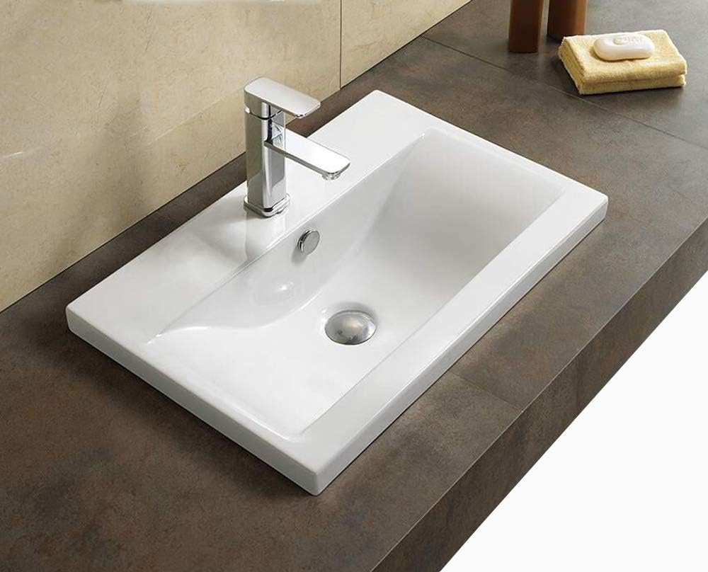 Elimaxs Bathroom Semi-Recessed Ceramic Porcelain Vessel Sink With Free Chrome Pop Up Drain SR-9393-60