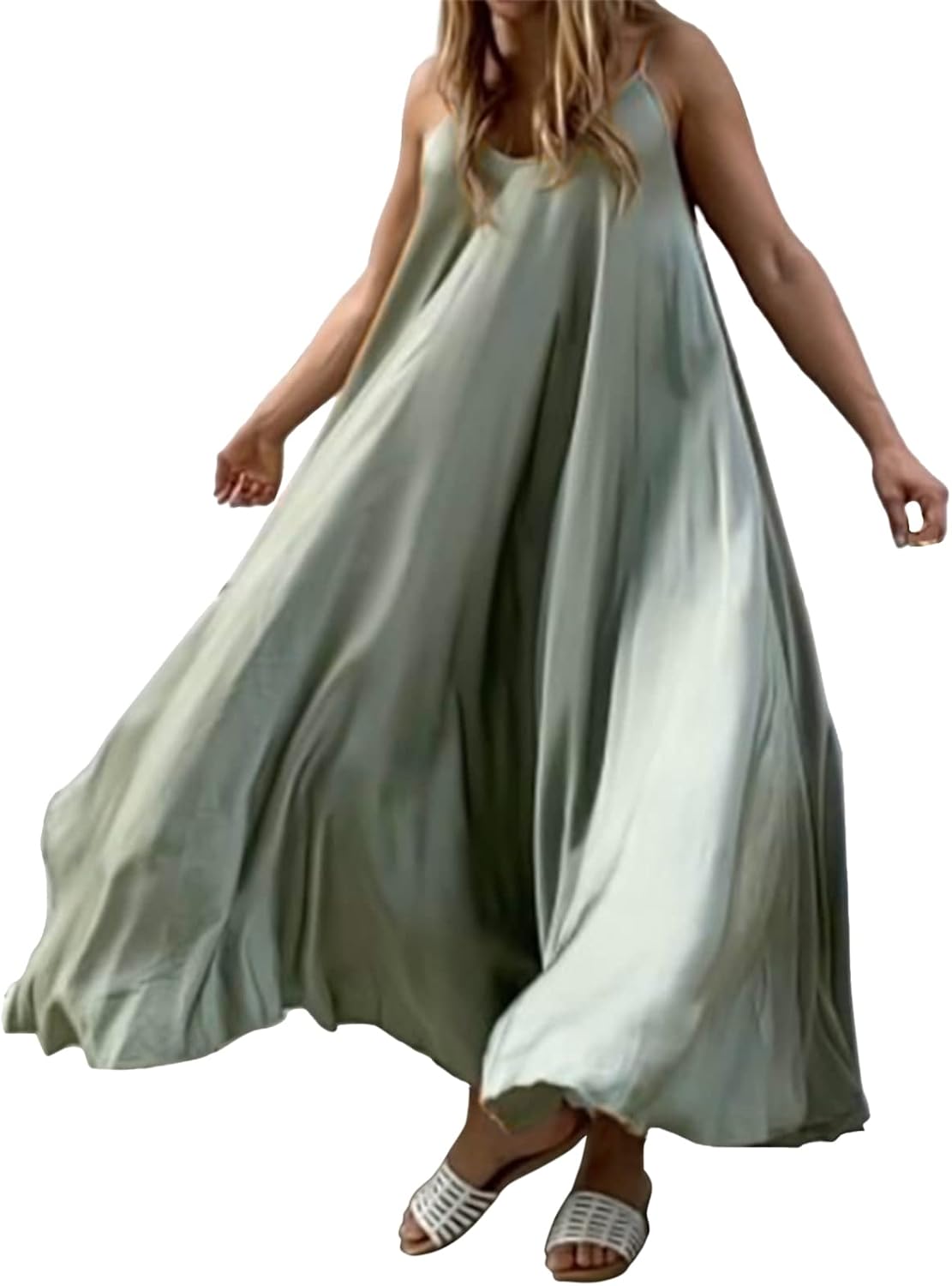 ZANZEA Women's Sleeveless Summer Maxi Long Dress Spaghetti Strap Flowy Sexy Beach Sundress