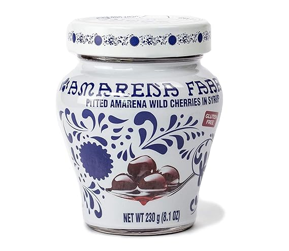 AMARENA FABBRI Wild Cherries In Syrup, 8.1 OZ | Gluten Free, Non-GMO, Vegan, Use it as a garnish for cocktails, desserts and all your culinary creations