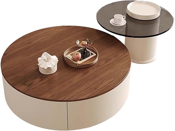 Nest of Coffee Tables with Drawer Storage, Space Saving Nesting Tables for Sofa Side, Wooden Stackable Coffee Table Set, Modern Compact Living Room Table with Functional Design