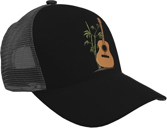 Japanese Style Guitar and Bamboo Baseball Cap for Men Women Adjustable Breathable Mesh Back Cap Trucker Hats Holiday Travel Caps