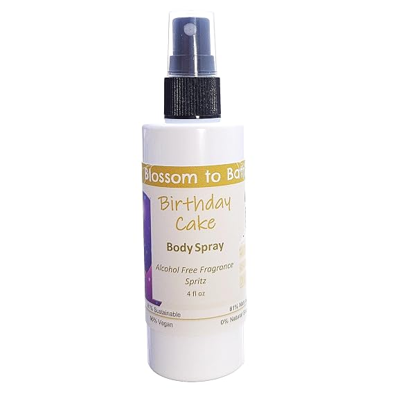 Blossom to Bath Birthday Cake Body Spray (4 Ounce) - Natural Fragrance - Energizes Skin with a Rich Vanilla Scent
