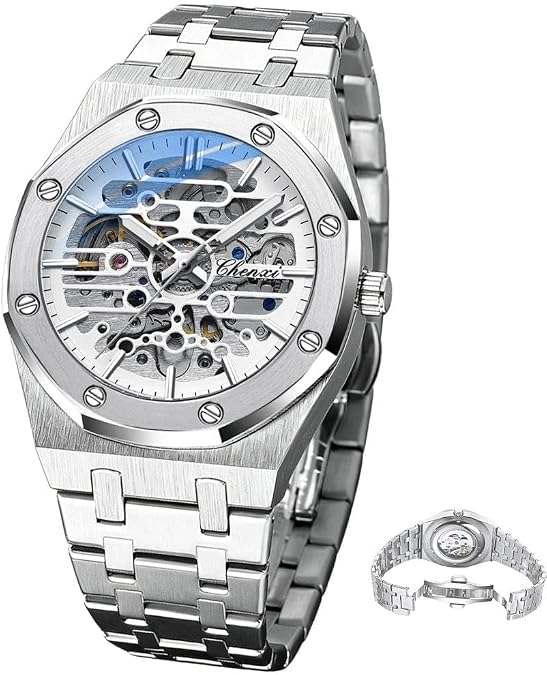 Mechanical Watch Large Dial Hollow Out Fully Automatic Watches Night Light Waterproof Gold Luxury Wristwatch Male Festival Gift