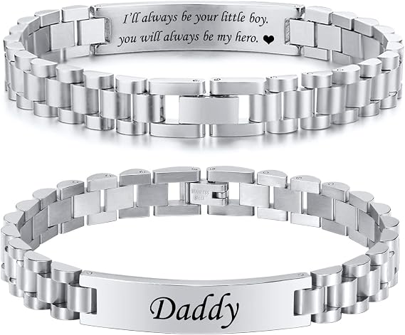 TempBeau Daddy Gifts Mens Bracelets : Engraved Dad Silver Black Link Chains BEST DAD EVER Stainless Steel 21cm Jewelry Gift in Father's Day Birthday Thanksgiving Christmas