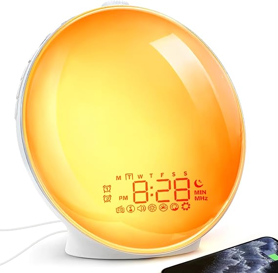 Wake up Light Sunrise Alarm Clock, Sleep Sound Machine Night Light, Smart Alarm Clock with Sunrise Simulation, Sleep Assistant White Noise Sound, Dual Alarm, Gentle Wake up for Heavy Sleeper