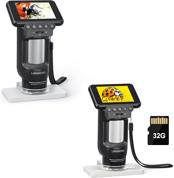 LM013 Microscope for Kids Adults Portable Handheld with 2.8" LCD Screen, Pocket Microscope Kit for Kids 8-12, 8 LED, Prepared Slides, 32GB SD Card