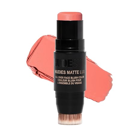 Nudestix Nudies Matte Lux 3-in-1 Soft-Matte Blush Stick for Cheeks, Eyes & Lips with Built-In Brush | Cream-to-Powder Finish with Blurring Effect | Clean, Vegan, Travel-Friendly Makeup