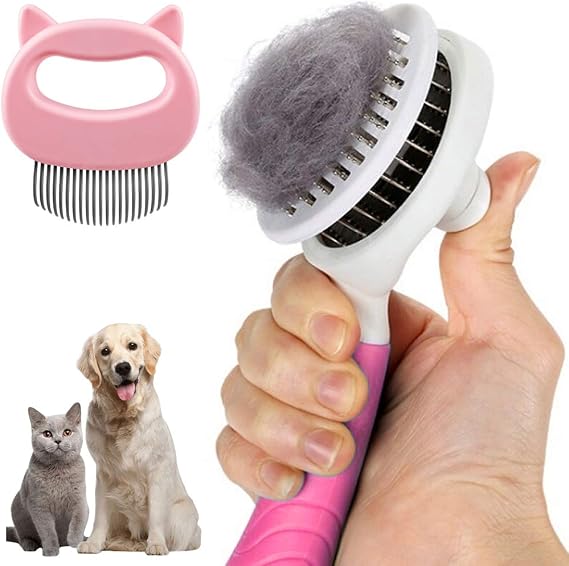 Maorrew Dog Grooming Comb Brush, Dogs Cats Self Cleaning Slicker Brushes Gently Removes Loose Undercoat, Mats Tangled Hair Slicker Brush with Pet Hair Removal Massaging Shell Comb Pink