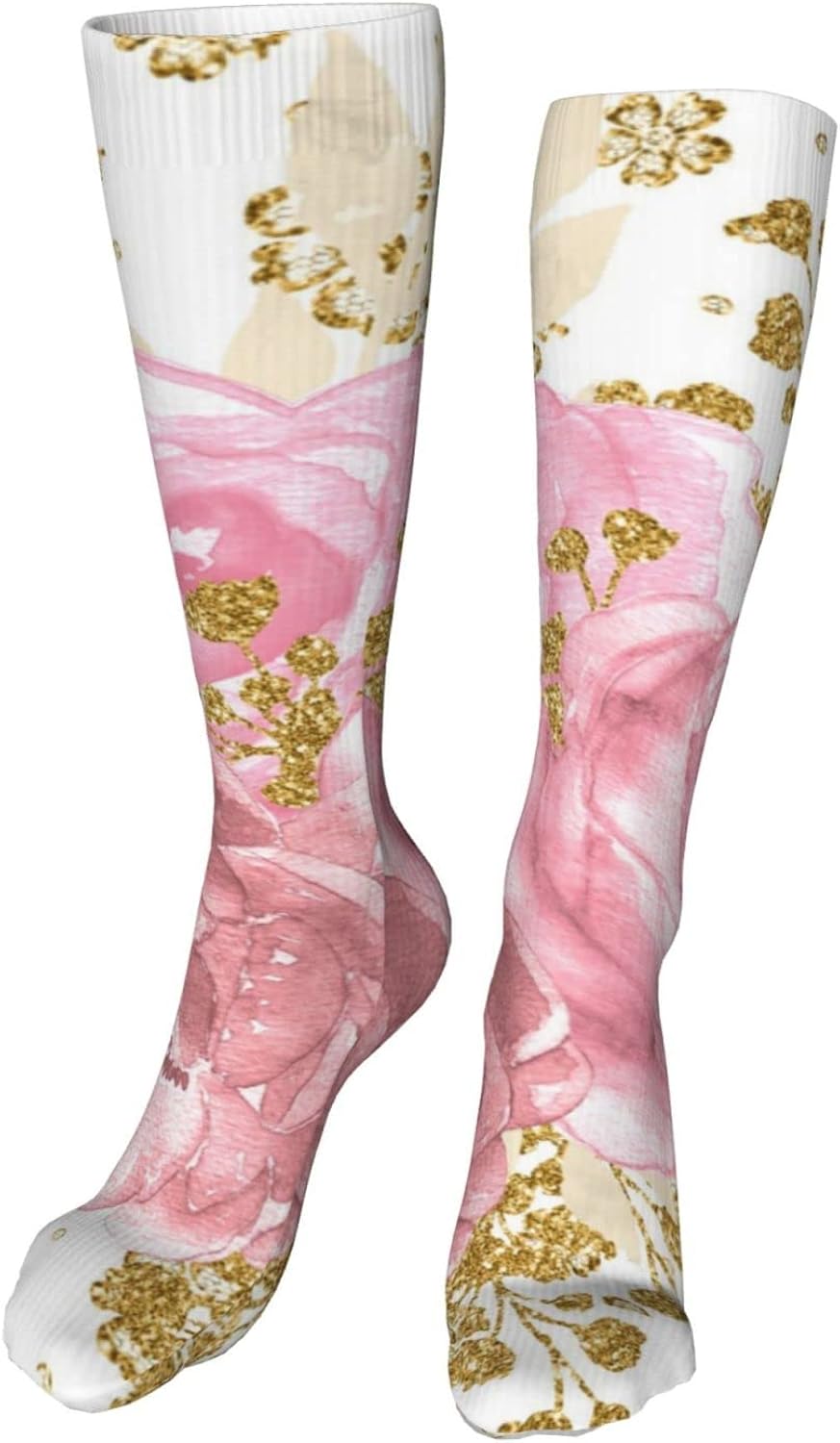 Knee High Socks Pink Rose Casual Comfort Calf Stockings For All Seasons 1pack