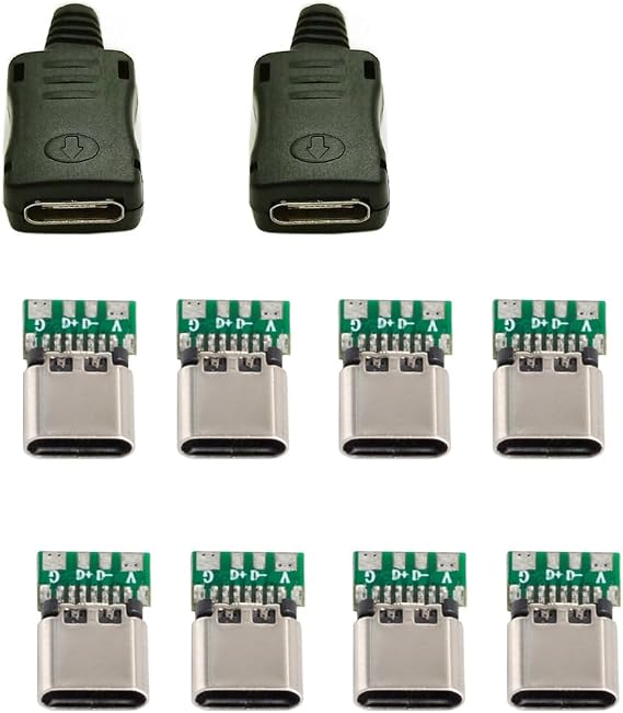 cablecc 10set DIY 4pin USB 2.0 Type C Female Socket Connector SMT Type with PC Board & Housing & 3.0mm SR