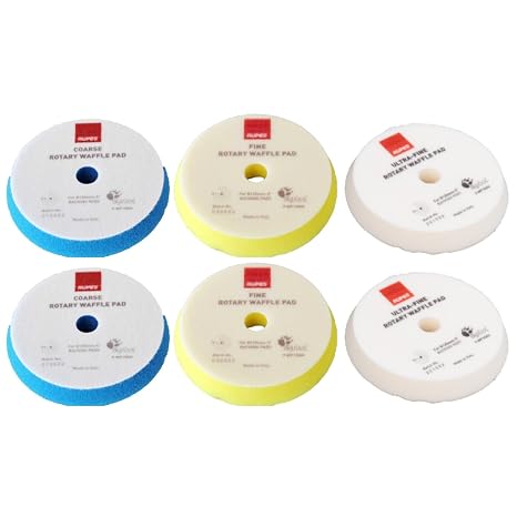 RUPES WF Series 5.5" Rotary Waffle Foam Pads Bundle - Includes 2 Coarse, 2 Fine and 2 Ultra-Fine Foam Pads - Tailored to Meet the Diverse Needs of Automotive Detailing