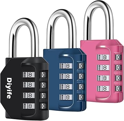 3 Pack Outdoor Combination Padlock, Diyife 4 Digit Combination Lock Waterproof, for Fence, School, Sports Locker, Gym, BlackPinkDark Blue