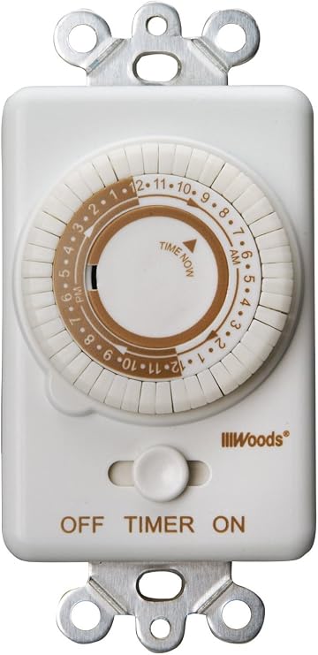 Woods 59745 59745WD 24-Hour Mechanical Converts A Wall Light Switch to Timer (White)